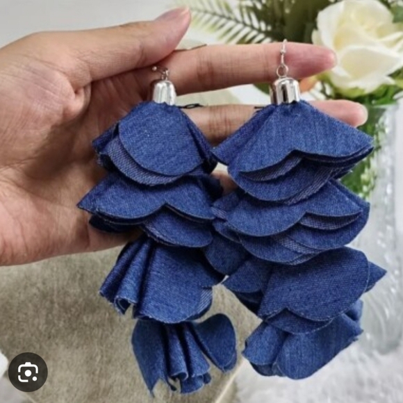 Blue Layered Tassel Earrings - Picture 1 of 4